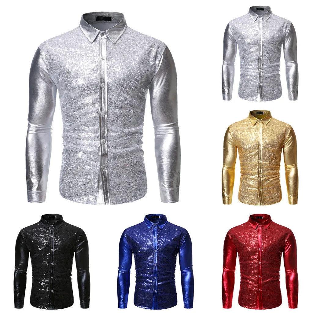 Camisa Masculina мужская новая стильная модная рубашка с длинными рукавами с принтом, Золотая блузка с длинными рукавами 19Aug20 P30