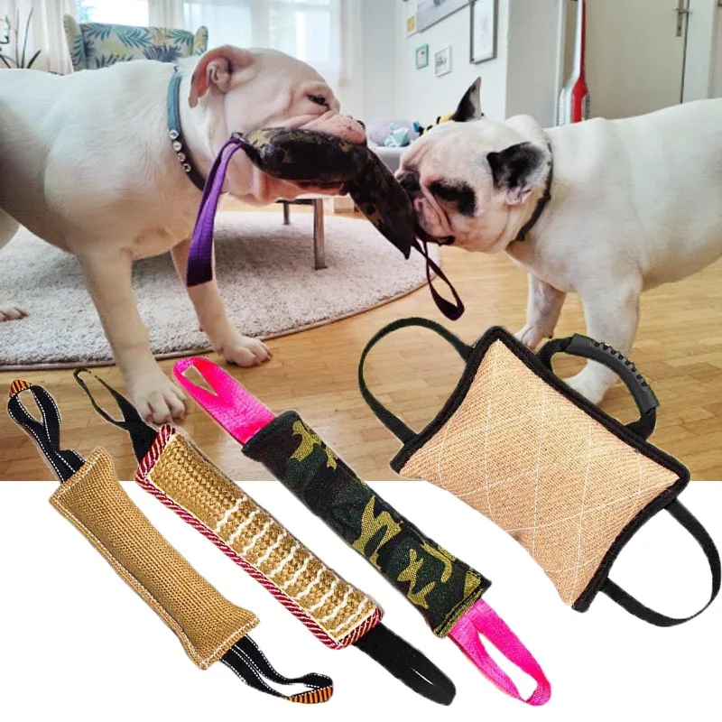 Dog Biting Pillow Tug Stick Hemp Training Chewing Durable Linen Molar Clean Teeth Interactive Toys Outdoor 2 Rope Pets Supplies | Дом и сад