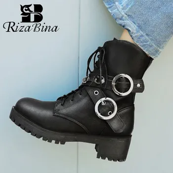

RIZABINA Women 2020 Motorcycle Boots Fashion Buckle Cross Strap Sexy Lady Platform Boots Winter Autumn Shoes Woman Size 33-43