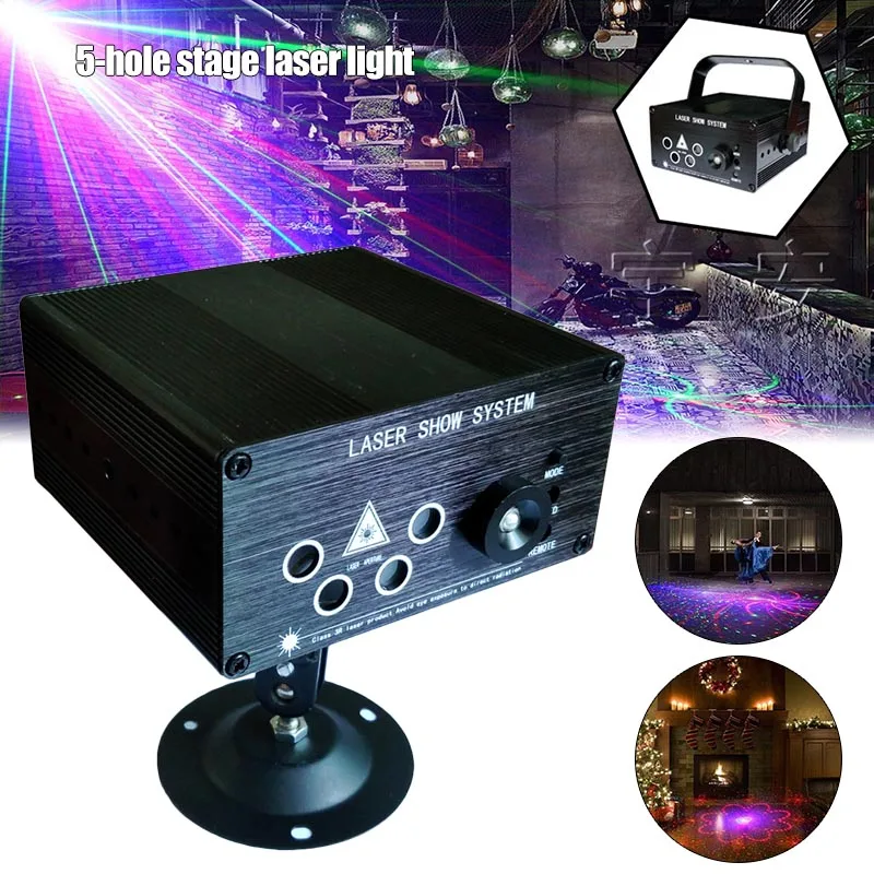 

New 5-hole Stage Lasers Lights 120 Combinations Gobos Projector LED Lights Sound Activated Auto NE