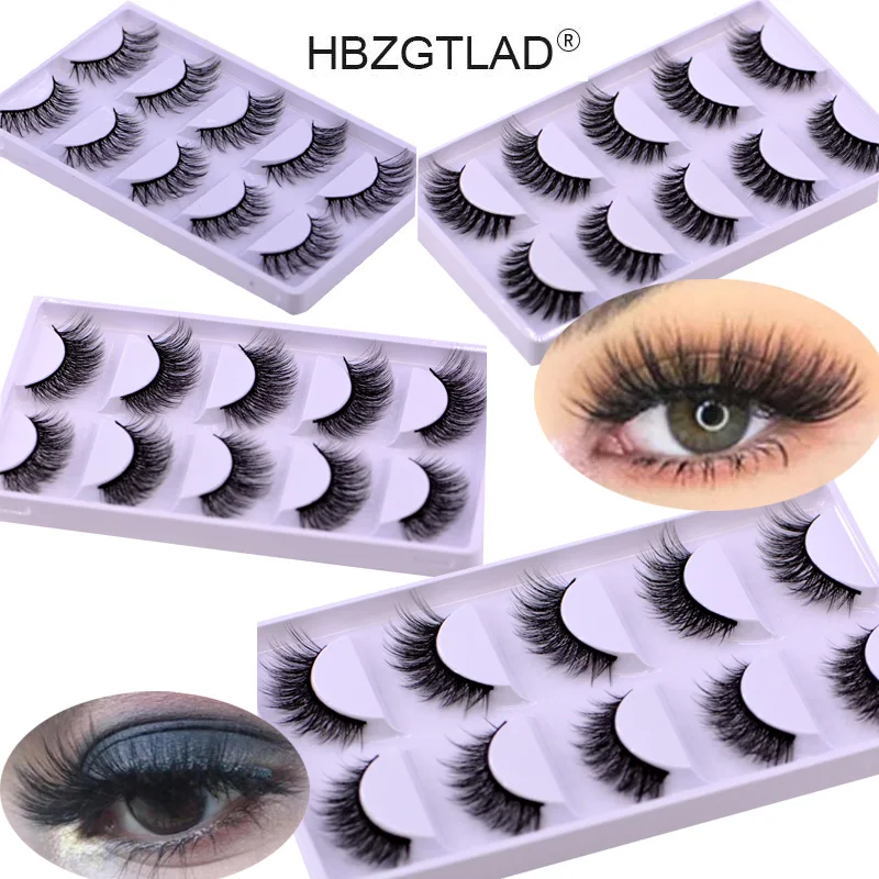 

5 Pairs 3D Mink Hair False Eyelashes Super Natural Long Cross Fake Eyelash Charming Handmade Eye Lashes Makeup Extension Tools