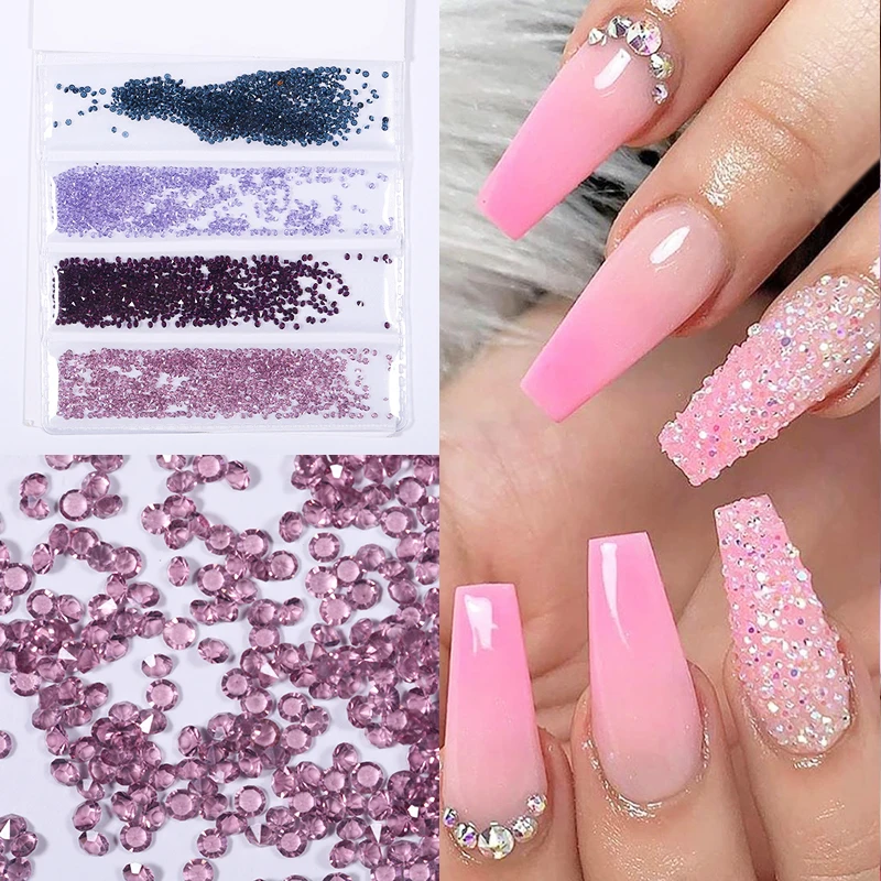 

1 Bag Colorful Shining Nail Rhinestones 1mm Sharp Bottom Design Bling Colorful 3D Nail Stones DIY Nail Art Charms Decorations