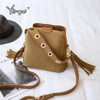 

YBYT vintage casual women bucket bag fashion tassel scrub PU leather handbags retro female shoulder crossbody messenger bag tote