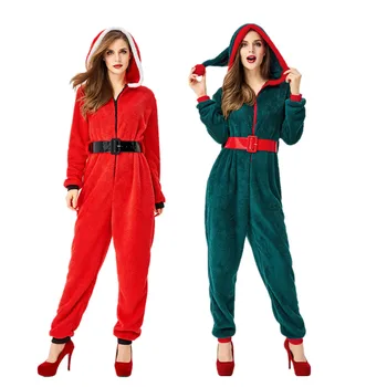 

Red Green Women Kids Bodysuits Santa Claus Elf Coral Fleece Sleepwear Pajamas Christmas Cosplay Costume Onesies Uniform