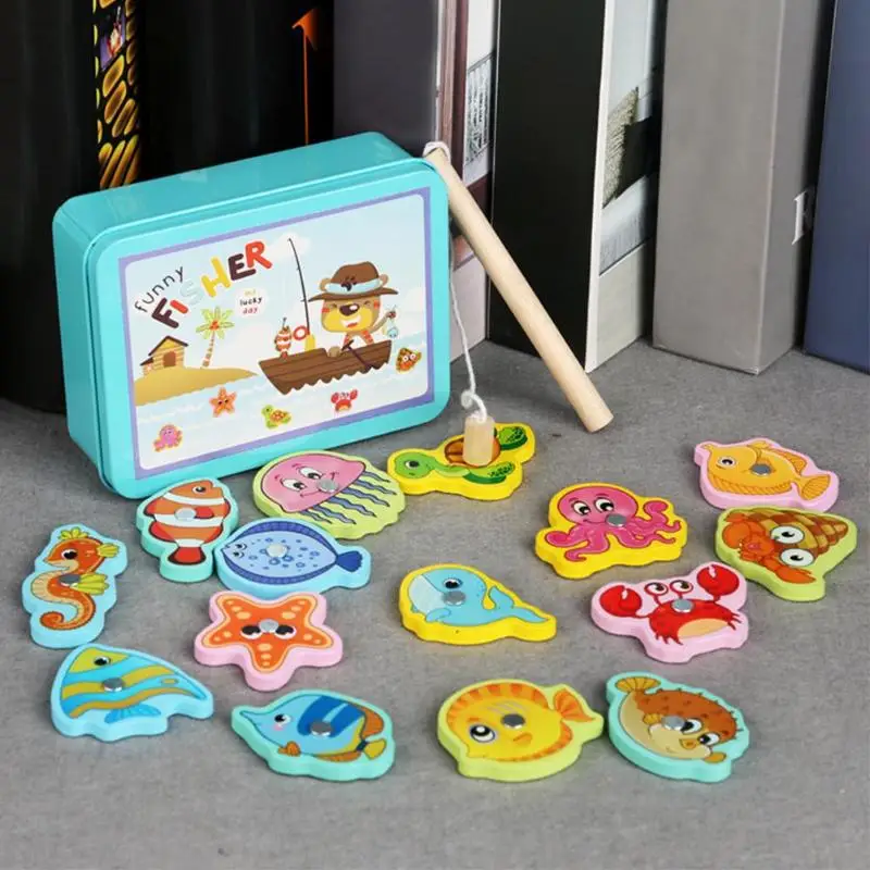 

Wooden Magnetic Fish Toys Kids Educational Fishing Rod Magnet Puzzle Fun Game for Pre-school Teaching Aids for Children