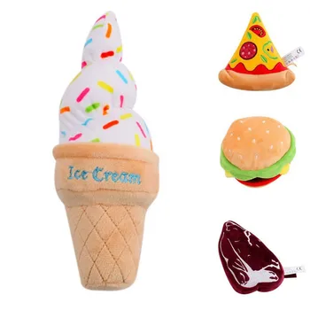 

New Pet PlushToy Simulation Pizza Burger Steak Ice-Cream Sound Dog Toy Pet Sound Toy Pet Supplies