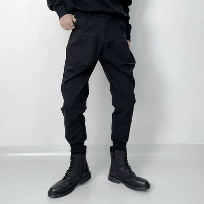 

Модные шаровары, мужские повседневные брюки, Осень-зима, Корейская версия, индивидуальный дизайн карманов, повседневные брюки, тонкие