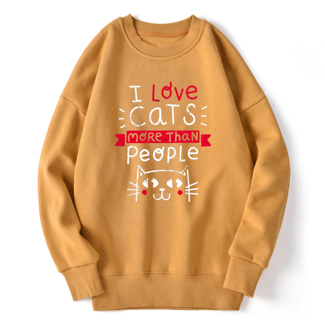 

Drop shoulders Mens Sweatshirt I Love Cats More Than People Fashion Hoody Outwear Tops Long Sleeve Autumn Retro Supoleron Hombre