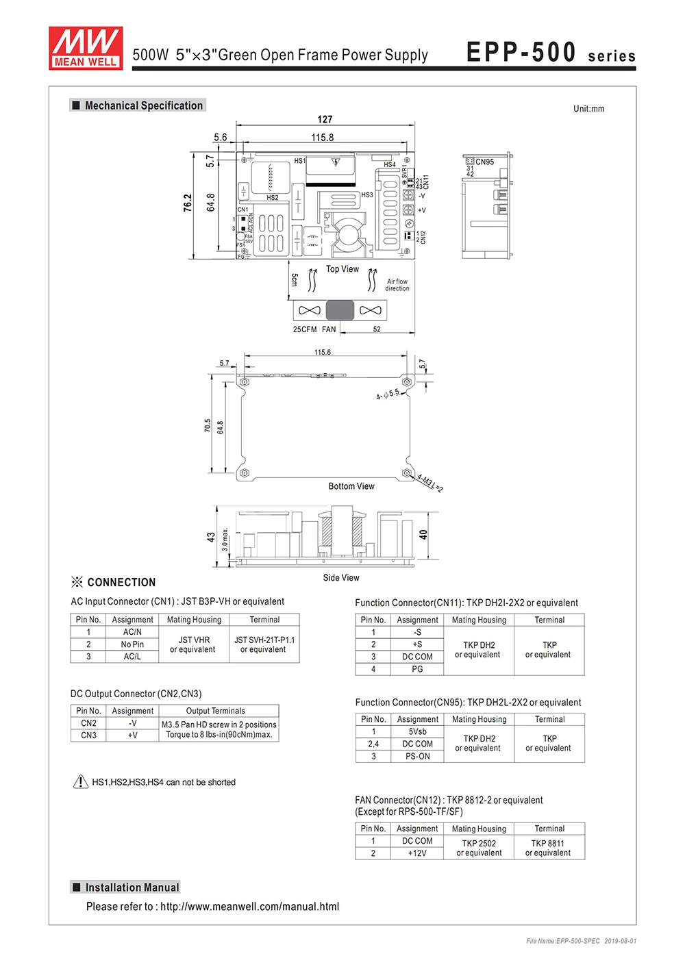 Бренд MEAN WELL представляет EPP-500-36 500W 13.9A е-байка 36В, и он имеет высокую эффективность миниатюрных " x 2" Промышленная открытая рамка Питание PCB Мощность блок PSU