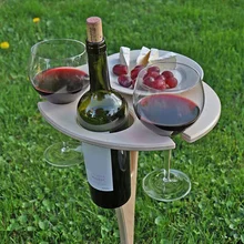 

Outdoor Wine Table with Foldable Round Desktop Mini Wooden Picnic Table Easy To Carry Wine Rack Dropshipping 2021 New