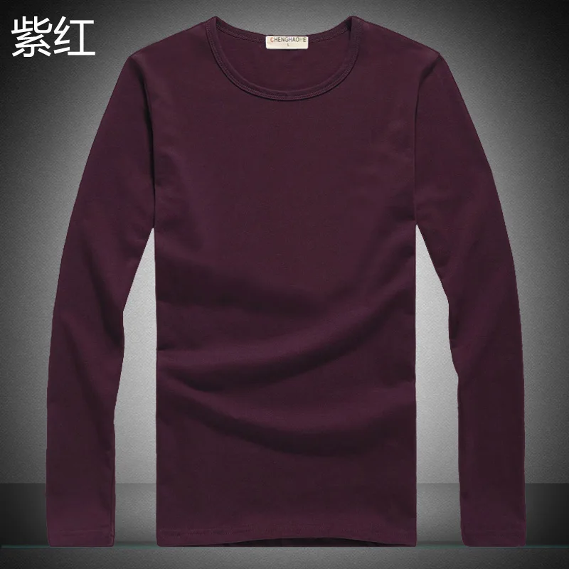 new high quality autumn winter men s long sleeve T shirt pure cotton solid round collar 2