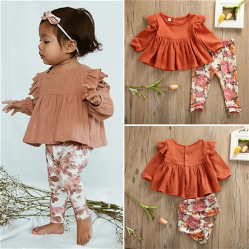 Baby Girl Clothes Newborn Infant Autumn 2Pcs Set Long Sleeve T-shirt Floral Pants Outfits Girls Clothing Suit | Детская одежда и