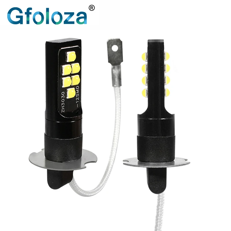 Gfoloza H3 LED Fog Lamp White Yellow Bulbs For Car Front Lights Auto DRL 3030 SMD DC12-24V 6000K 2Pcs | Автомобили и мотоциклы