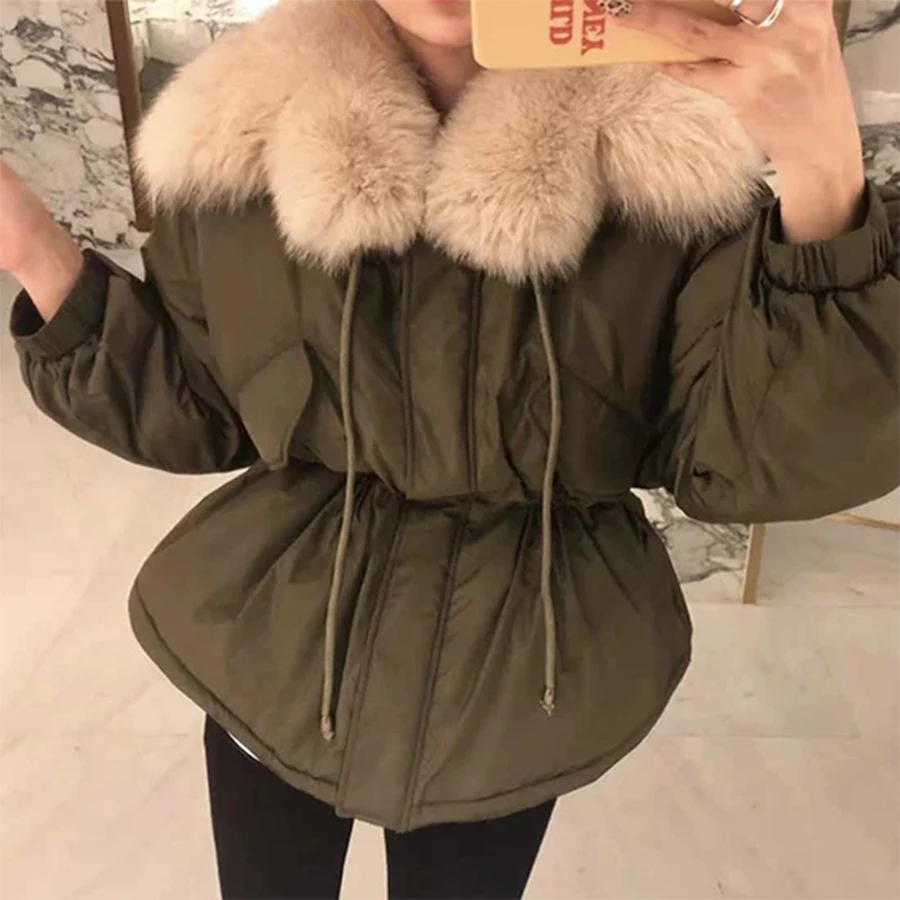 Koop Hoge Taille Winter Bont Collor Down Jas Vrouwen Thicken Warm Plus Size Parka Jassen Jassen Vrouwelijke Koreaanse Slim Donsjack bovenkleding