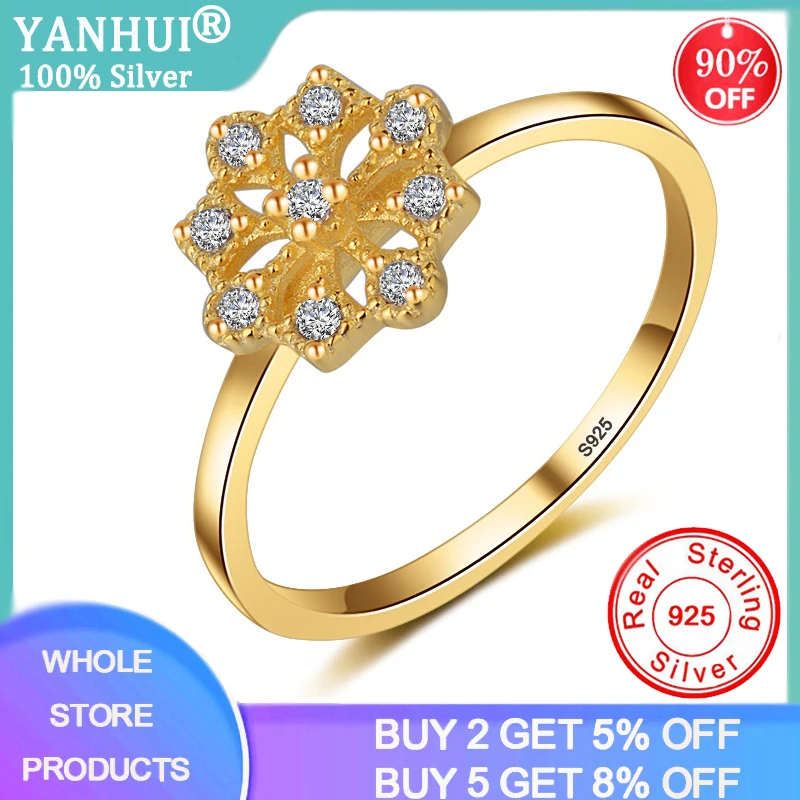 

YANHUI Boho Female Small 9pcs Crystal Zircon Stone Ring Light 14K Gold Color Silver 925 Ring Promise Engagement Rings For Women