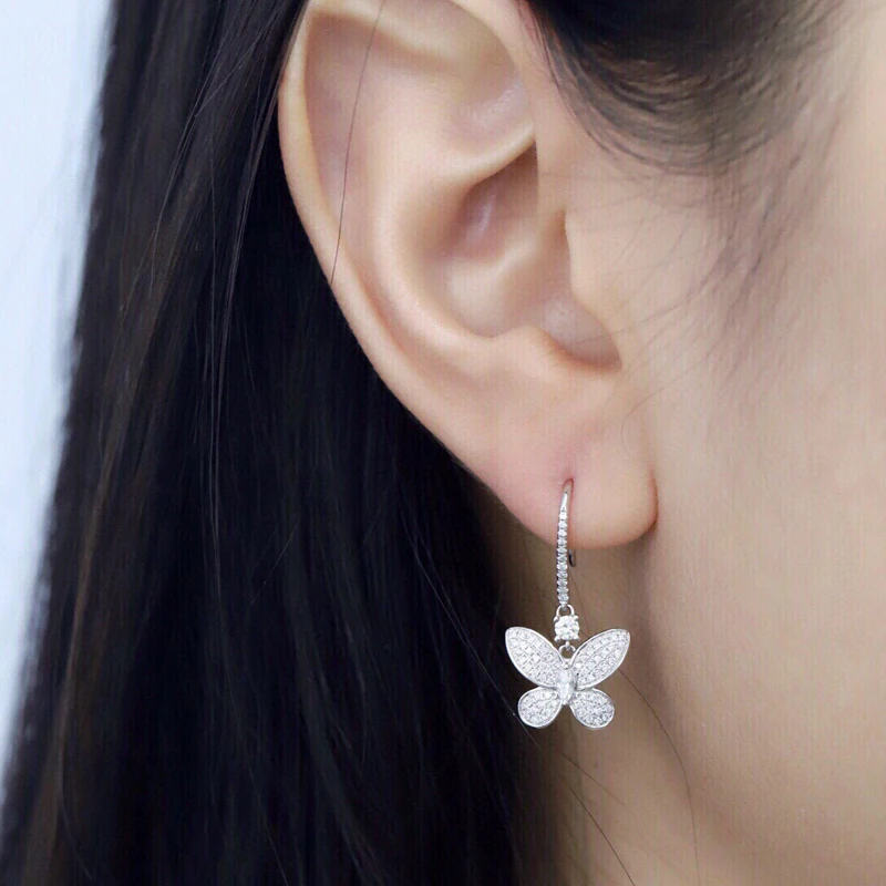 Aazuo Real 18K Solid White Gold Natrual Diamonds 0.60ct Butterfly Hook Earrings Gifted For Women Advanced Wedding Party Au750