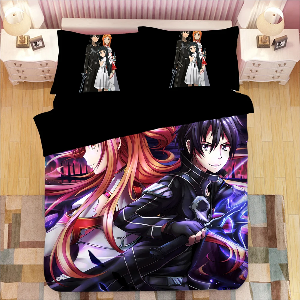 Sword Art Online Bedding Set Duvet Covers Pillowcases Anime Sword Art Online Kirito Kirigaya Comforter Bedding Sets Bed Linen