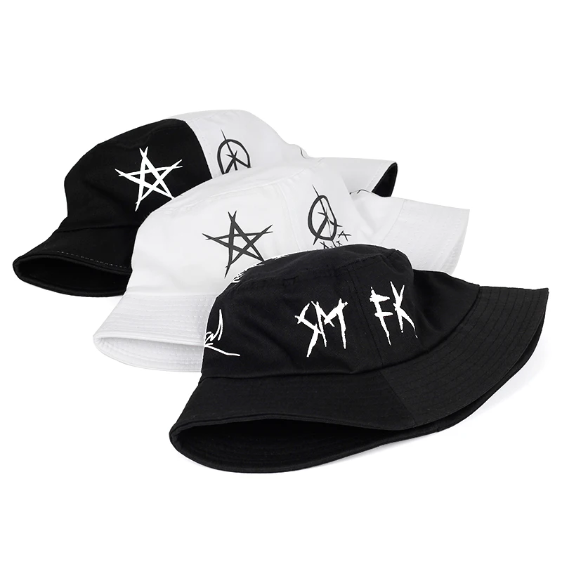 Graffiti Black and White Stitching Shade Fisherman Hat Basin Hat Street Hipsters Tide Brand Hip-hop Japanese Korean Student