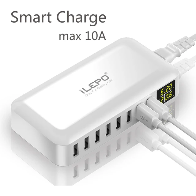 60W 8 Port USB Fast Charger QC3.0 HUB Smart Quick Charge With LED Display Multi USB Charging Station Mobile Phone Desktop Home 1