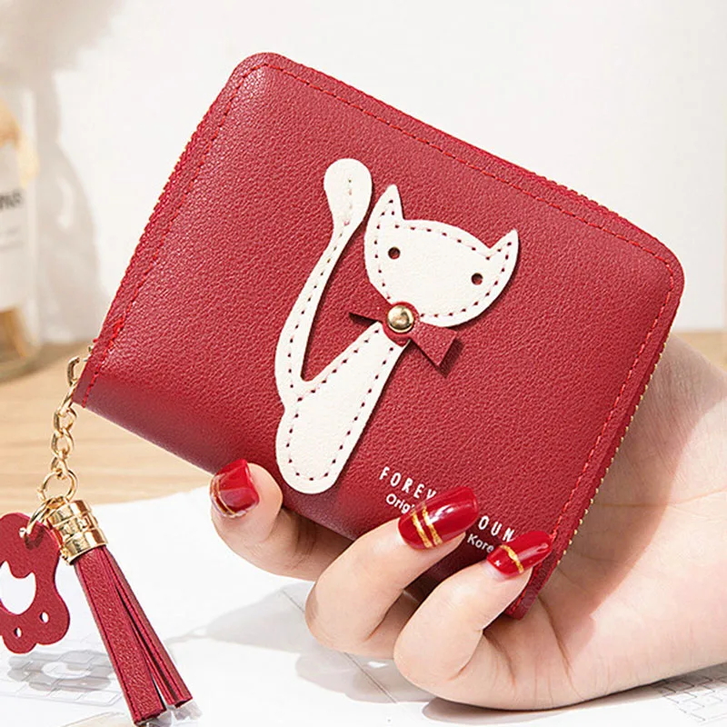 

Cute Animal White Cat Small Slim Wallet Women Zipper Around Coin Purse Card Holder Wallet 2019 New Mini Slim Wallet Women Zipper