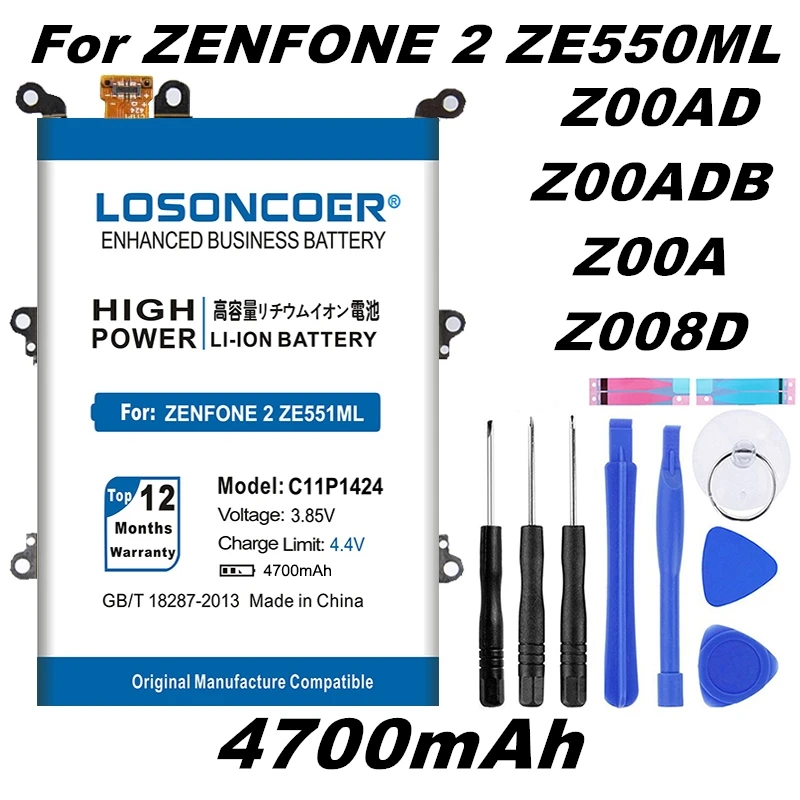 LOSONCOER высокое Ёмкость 4700 мА/ч, C11P1424 Батарея для Asus Zenfone 2 ZE550ML ZE551ML 5,5 дюймов Батарея Z00AD Z00ADB Z00A Z008D
