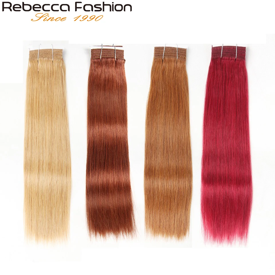 Rebecca Double Drawn-mechones de cabello humano liso sedoso brasileño, postizo, Remy, 1 Solo Pc, 27/30/ 6/8/ Red/ 99J