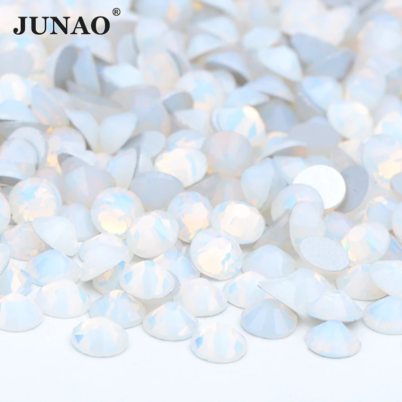 

JUNAO SS 6 8 10 12 16 20 30 Opal Glass Nail Rhinestone Sticker Flatback Round Nail Crystal Stone Non Hotfix Strass Decoration