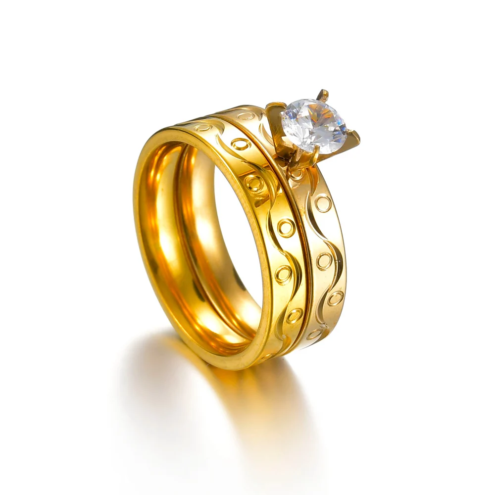 Wedding Rings for Women Men Couple Promise Band Set Crystal Stainless Steel Engagement Jewelry for Lovers 2pcs