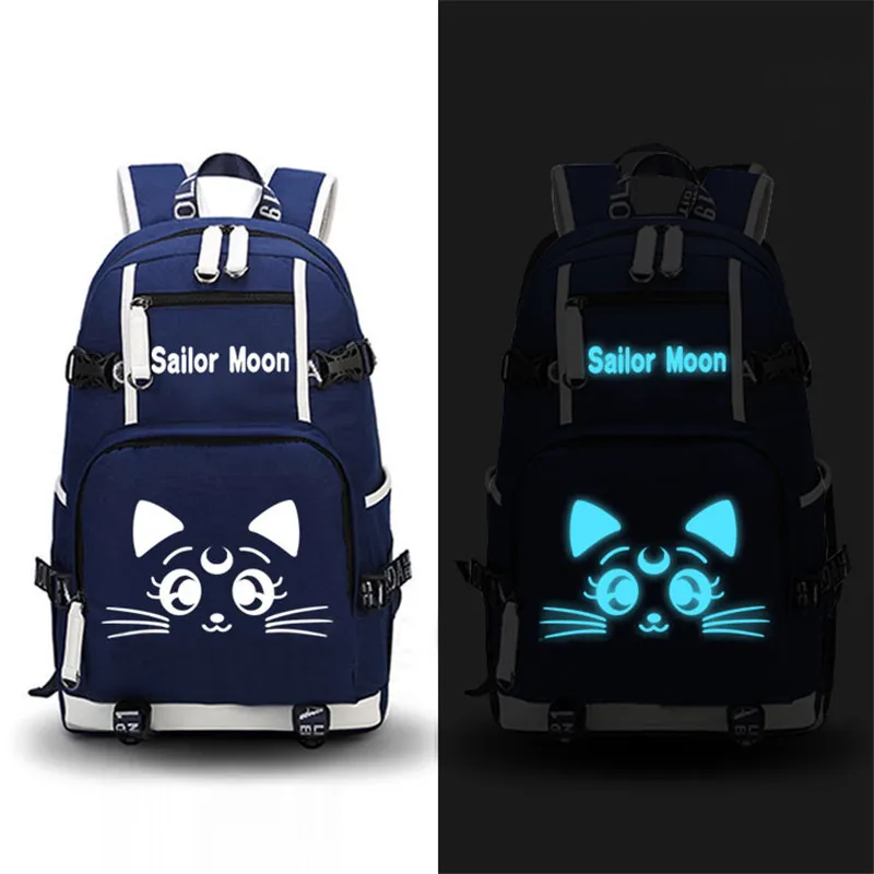 Style 8 Anime Sailor Moon Cat USB Port Backpack School Bag Book Mochila Schoolbag Bag For School Boys Girls Student - Цвет: Style 8