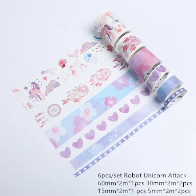 6-8 шт./компл. Whashi лента Kawaii малярный скотч фантазия Симпатичные лента DIY Скрапбукинг пуля журнал книжной графике канцелярские принадлежности - Цвет: Robot Unicorn