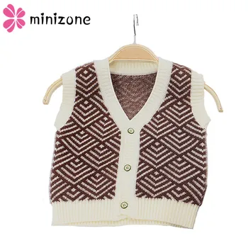 

Baby Boy Cardigan Sweaters V-Neck Single Breasted Sleeveless Knit Sweaters Fashion Tops Geometric Tiny Cottons Autumn And Winter