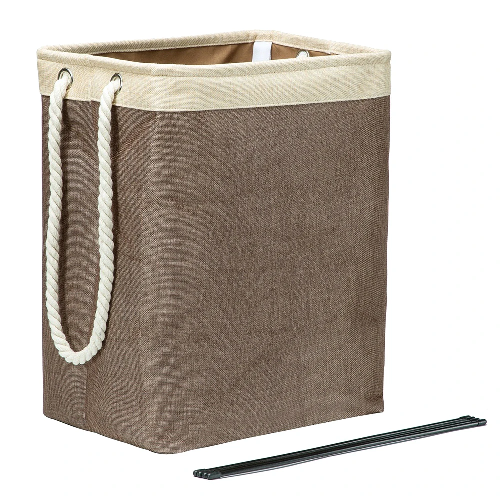 Laundry Basket Cotton Linen Hamper Square Laundry Basket Hamper Folding Fabric With Handle Dirty Clothes Storage Bucket Bathroom