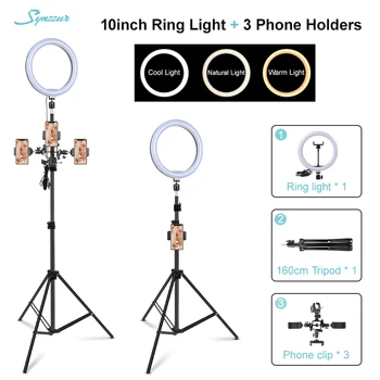 

10''/26cm LED Selfie Ring Light With Tripod And Phone Holder 3 Light Mode Ringlight For Tiktok Live Streaming/video/photography