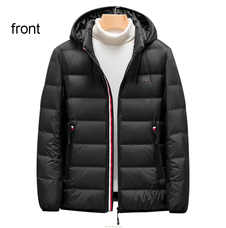 New Men's White Duck Down Jacket Winter Thermal Solid Color Hooded Ultralight Parkas Male Casual Thick Warm Windproof Coat Black down jackets