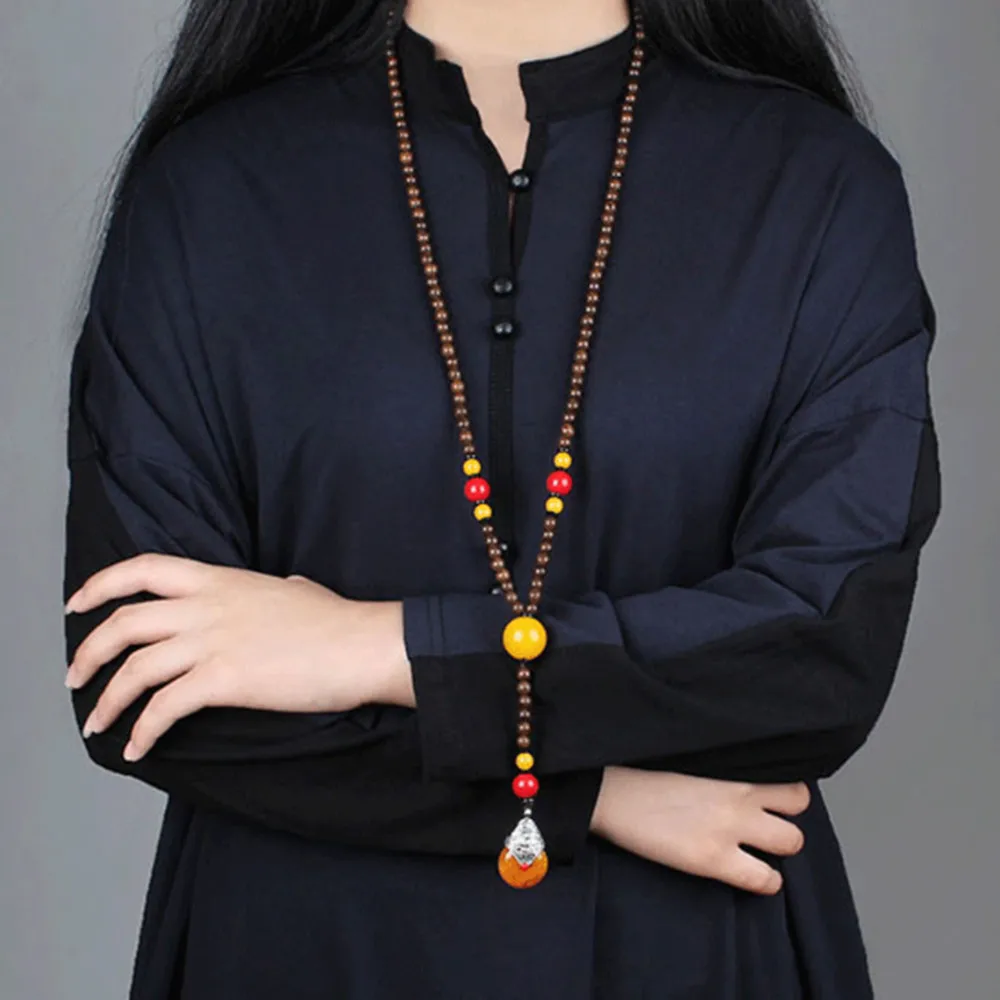 Retro Ethnic Wooden Beads Handmade Pendant Necklace Long Sweater Chain N021 - Image 3