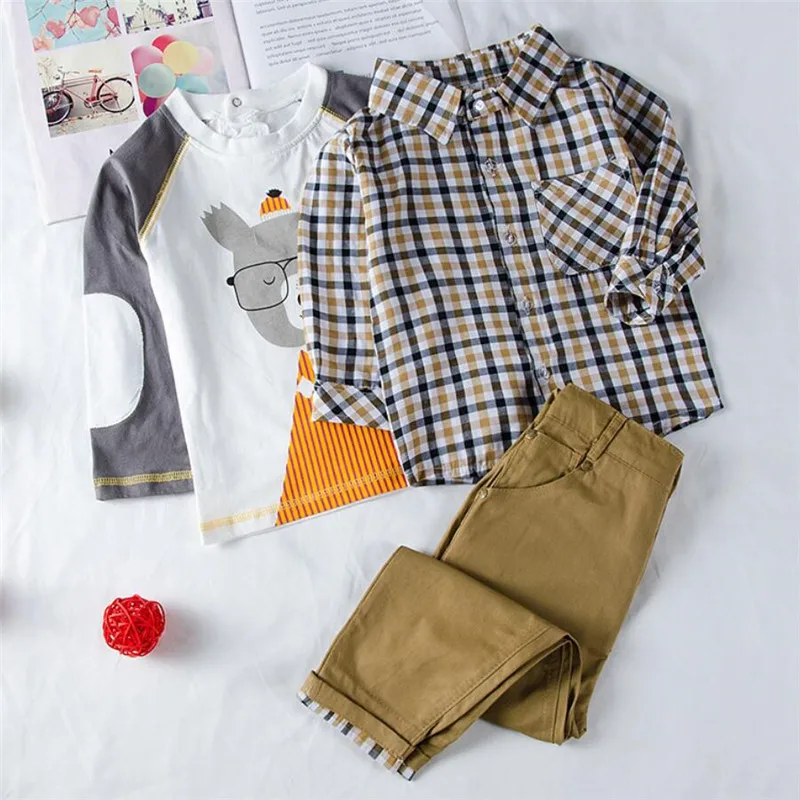 Kids BoysClothes  Children Plaid Coat+T-Shirt+Pants 3pcs Baby Suits Toddler Boy Clothing Spring Autumn Outerwear Costume BC1034