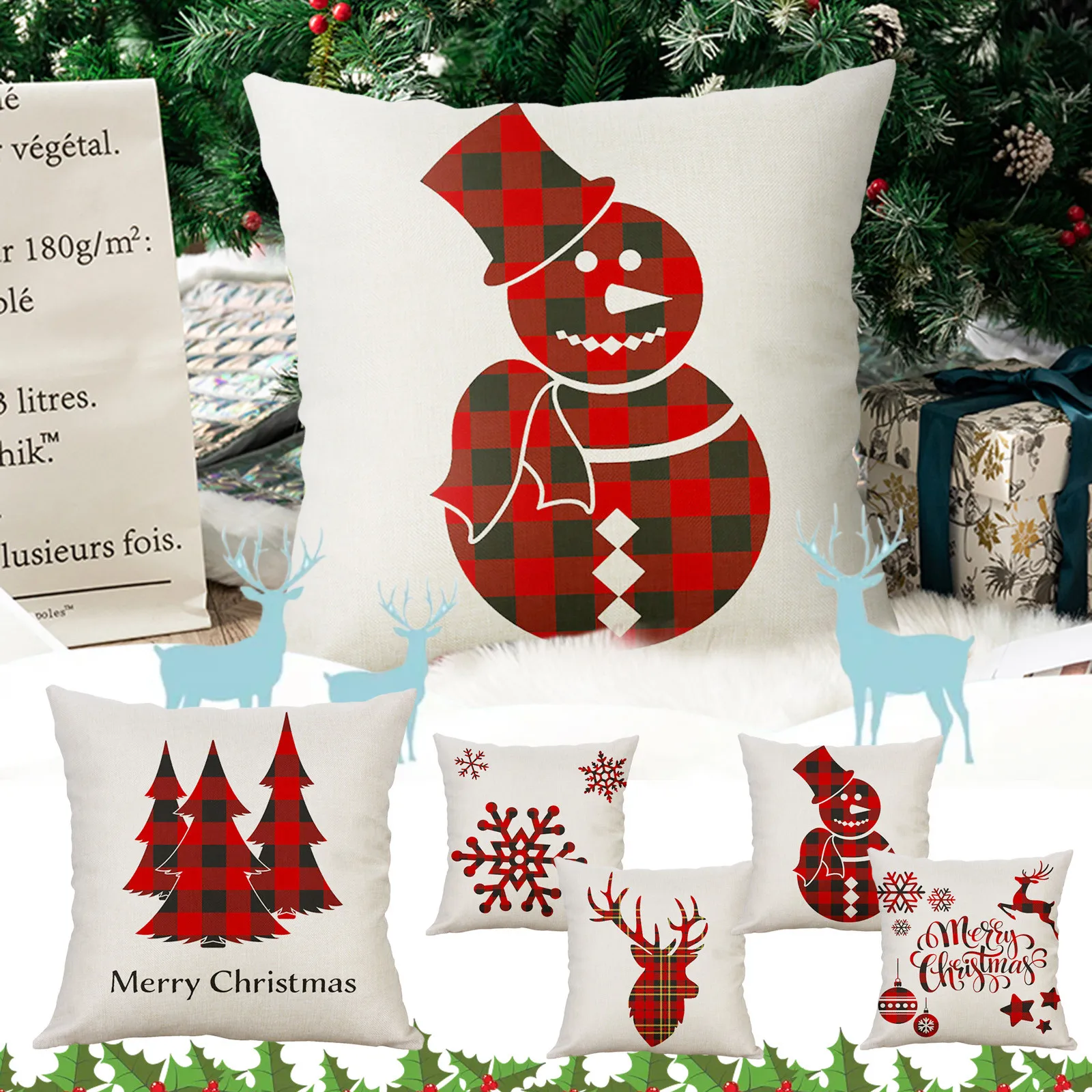 Merry And Bright Christmas Pillow Cover Holiday Noel Gift Santa Decorations Gift Home Decor Christmas Square Lumbar Pillow