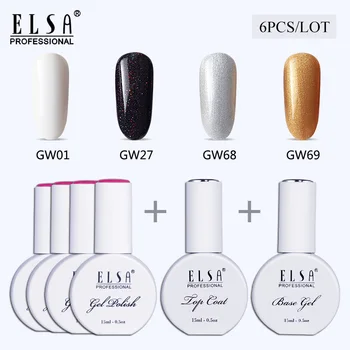 

ElSA 6Pcs/Lot Gel Nail Polish Soak Off Semi Permanent UV LED Gel Lacquer With Base Top Coat Long Lasting Color Gel Varnish 15ml