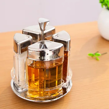 

4pcs Rotating Cruette Condiments Seasoning Jars Set with Stand for Oil Pepper Salt Kitchen Rack Storage Rack Organizer Y