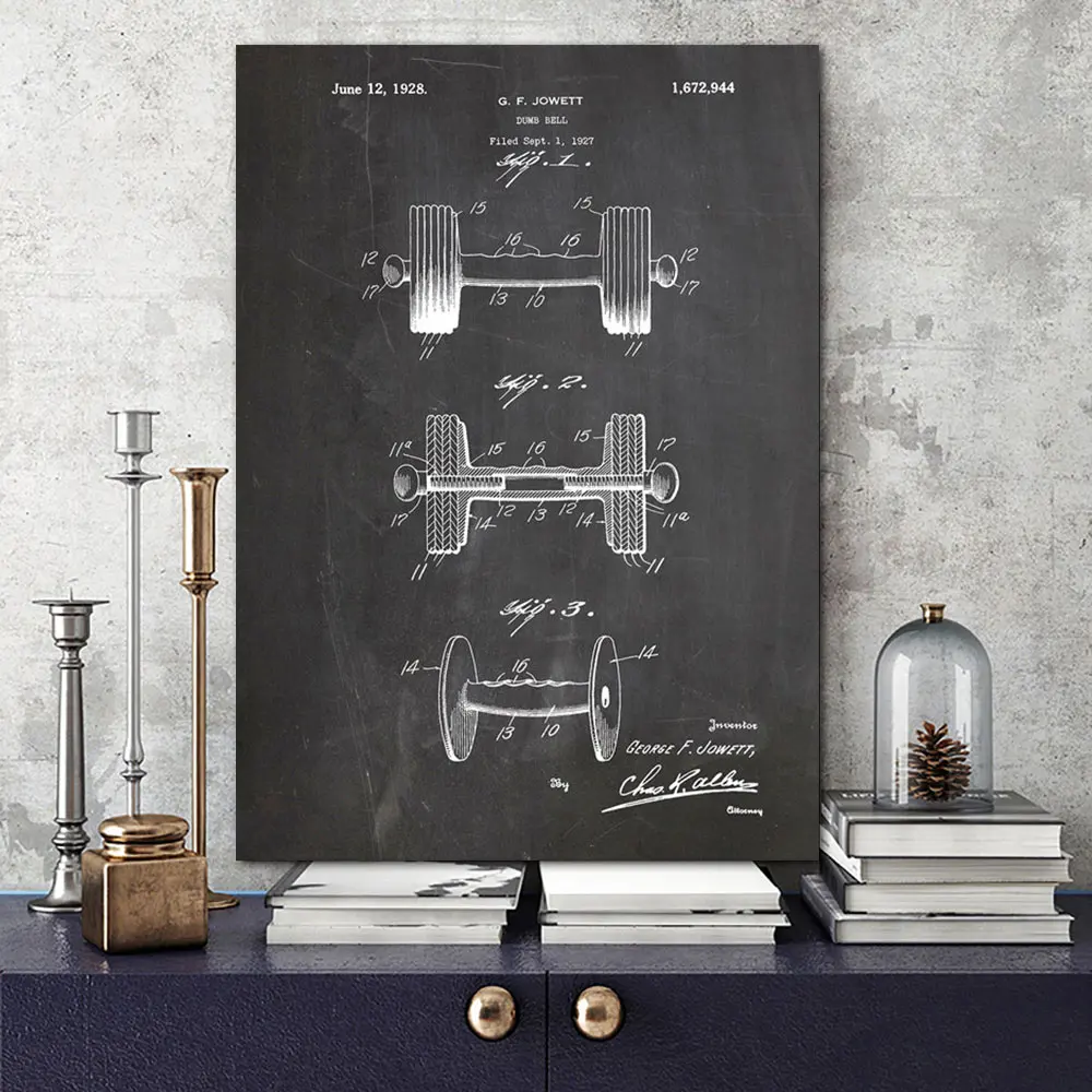 

Abstract Canvas Painting Dumbbell Patent Blueprint Vintage Poster Body Building Wall Art Print Painting Gym Sports Wall Decor