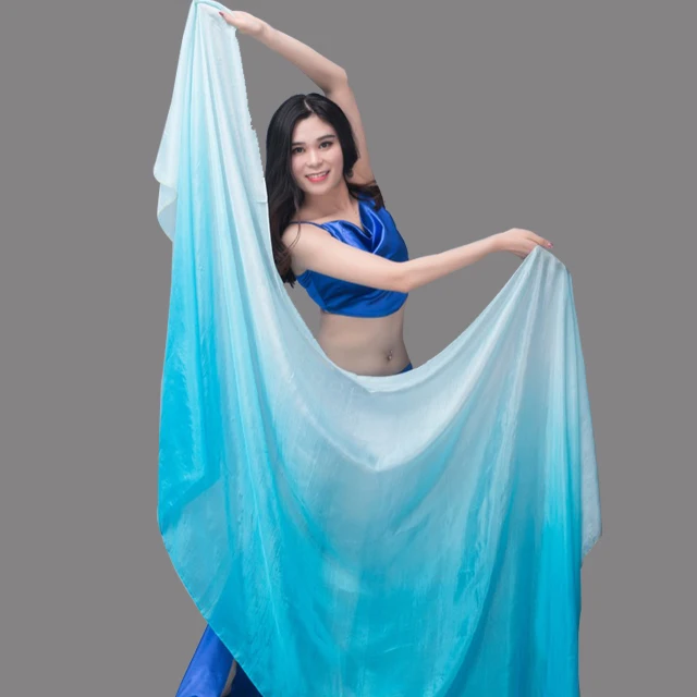 Women 100% Silk Veils Belly Dance Stage Performance 200cm 250cm 270cm Kids Adults Rainbow Light Silk Veils Customized 17 Color Colorful 3