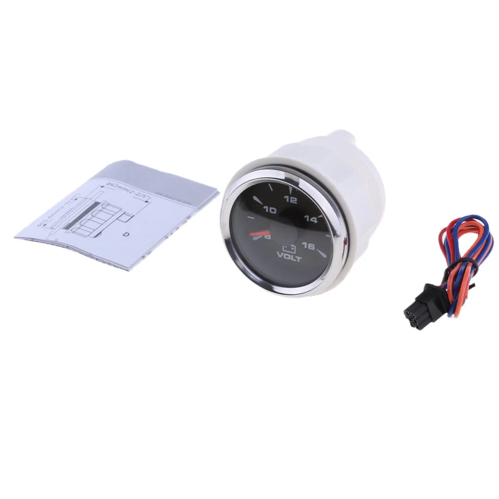 8-16V Voltage Gauge Volt Meter For Boat Marine 52mm Black & Chrome