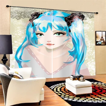 

Custom Blackout Drapes Hatsune Miku Home Decor Anime Design Cartoon Window Curtains 2 Panels for Living Room Bedroom