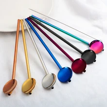 

Stainless Steel Long Straw Spoon Portable Gold Tea Scoop Reusable Colored Straws Cocktail Coffee Stirring Spoon