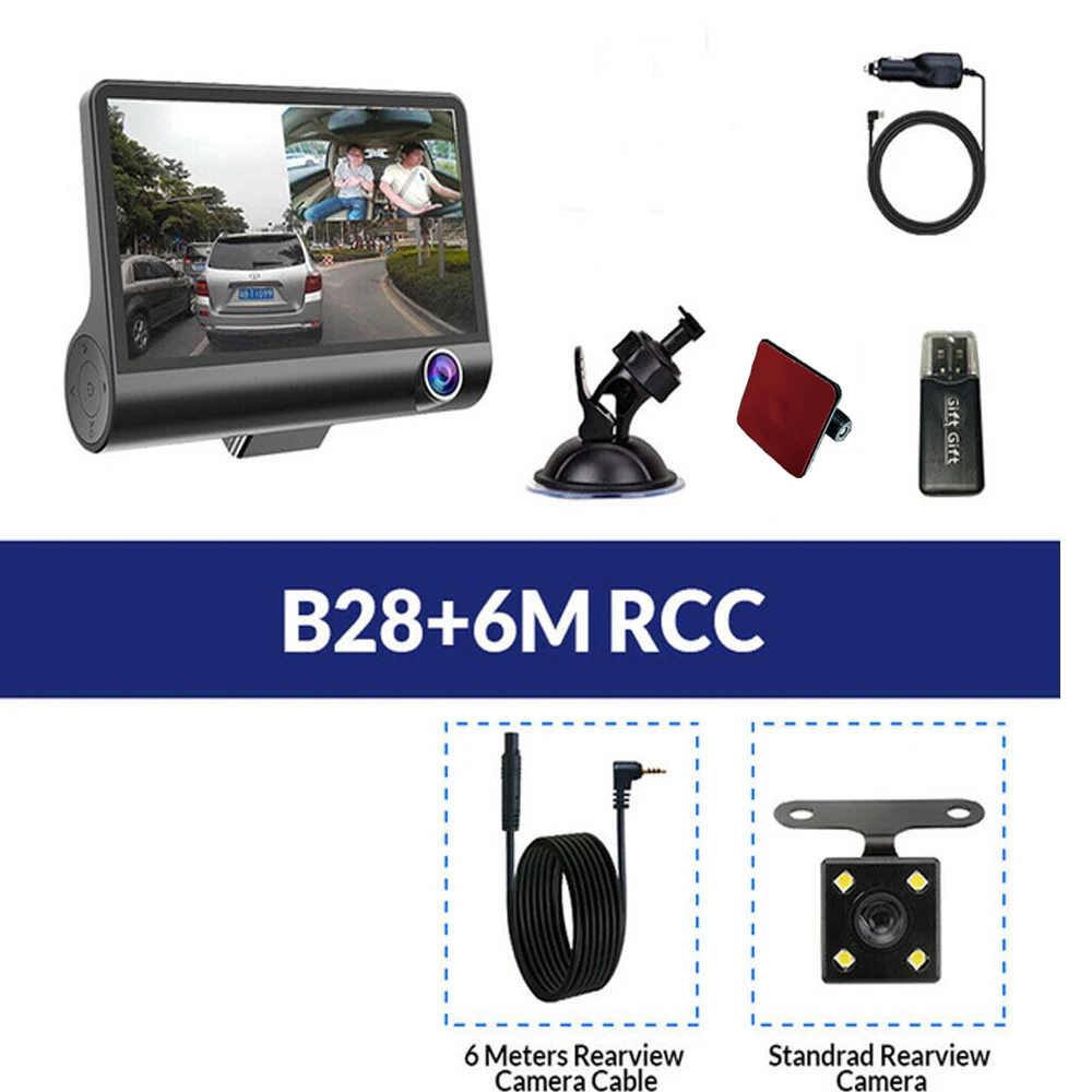 Автомобильный видеорегистратор Knight с 3 объективами s 4,0 дюйма, видеорегистратор с двумя объективами заднего вида, видеорегистратор - Цвет: B28-6M RCC