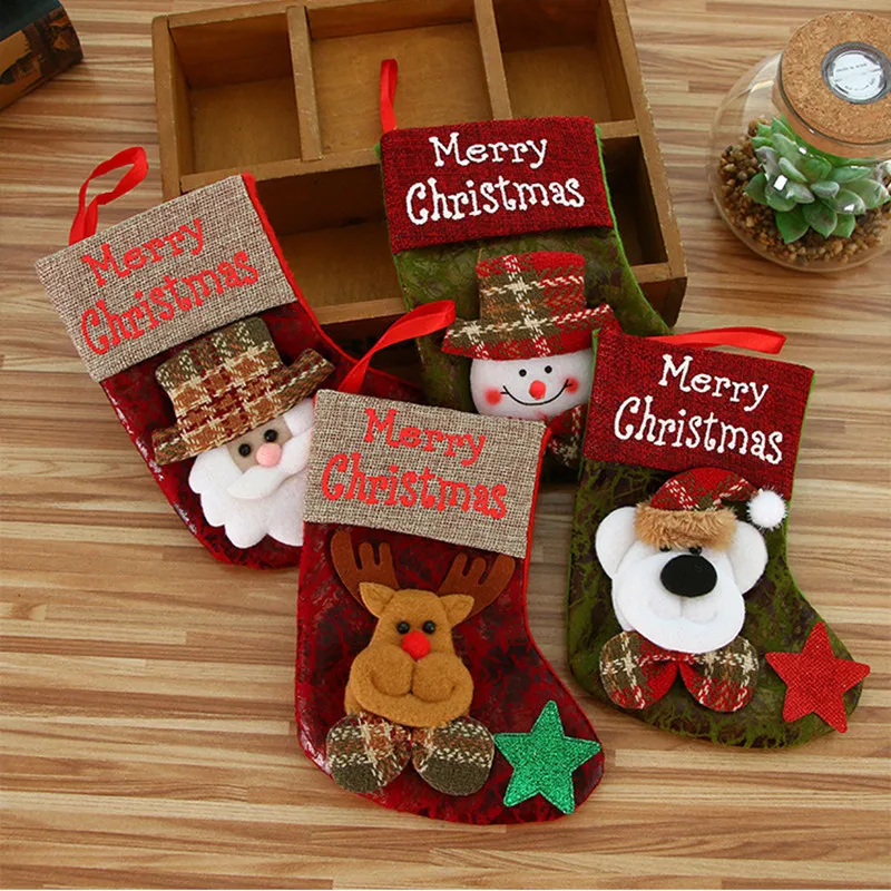 

New Merry Christmas Stocking Mini Sock Santa Claus Candy Gift Bag Christmas Decorations Hanging Socks Christmas Tree Decorations