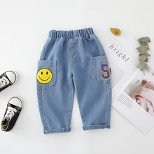 Детская одежда; поколение полных ; детские ковбойские брюки в Корейском стиле со смайликами для мальчиков и девочек; DK105