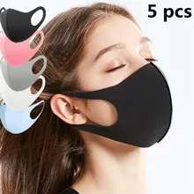 5PCS Washable Earloop Mask 3D Ice Silk Cotton Cycling  Mouth Face Mask Care Respirator Solid Washable Mask