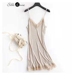 Primavera e verão seda solta v neck laço de seda deslizamento camisola sexy pijamas base de seda deslizamento vestido