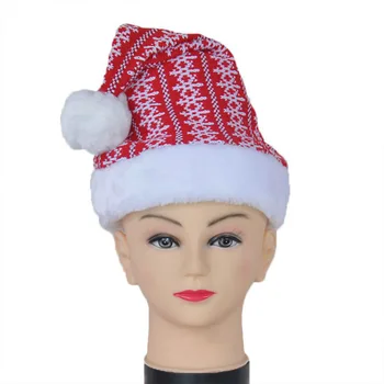 

Unisex Warm Red Snowflake Pattern Knitted Christmas Hat Autumn Winter Color Matching Knitted Big Hair Ball Cap
